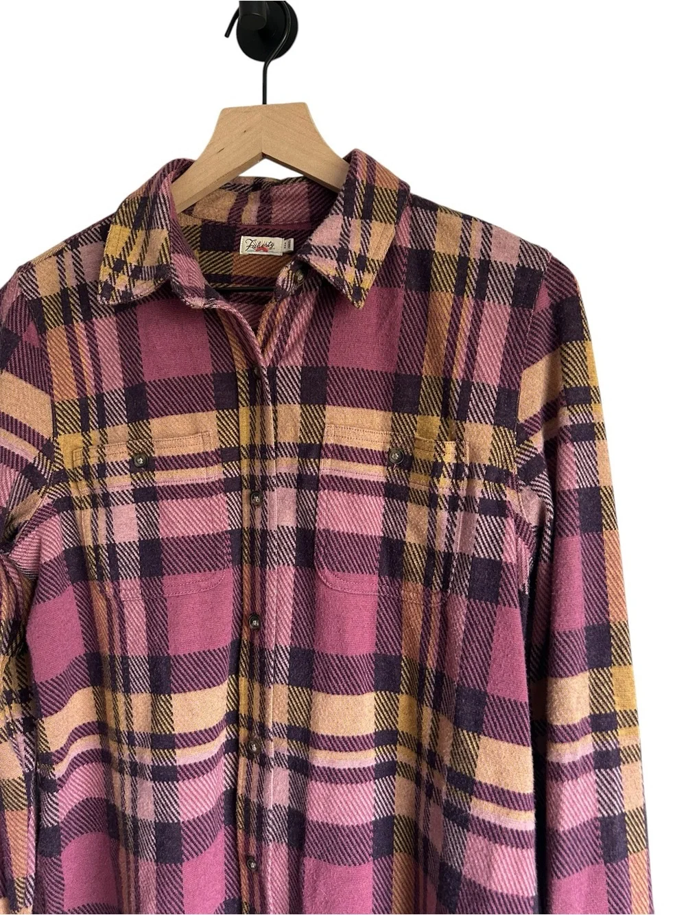 Faherty Womens Legend Flannel Plaid Button Down Shirt Size Medium Pink Orange - Picture 3 of 7